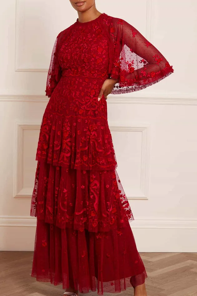 Needle and Thread Bonnie Bow Gown Red Women Embroidered Dresses