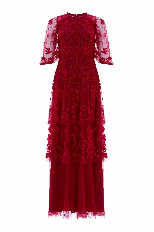 Needle and Thread Bonnie Bow Gown Red Women Embroidered Dresses