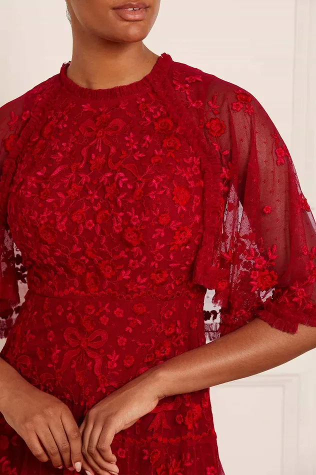 Needle and Thread Bonnie Bow Gown Red Women Embroidered Dresses