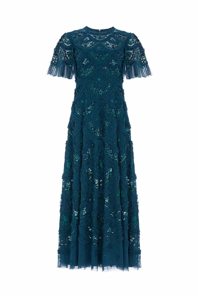 Needle and Thread Carmen Ruffle Ankle Gown Green Women Embroidered Dresses