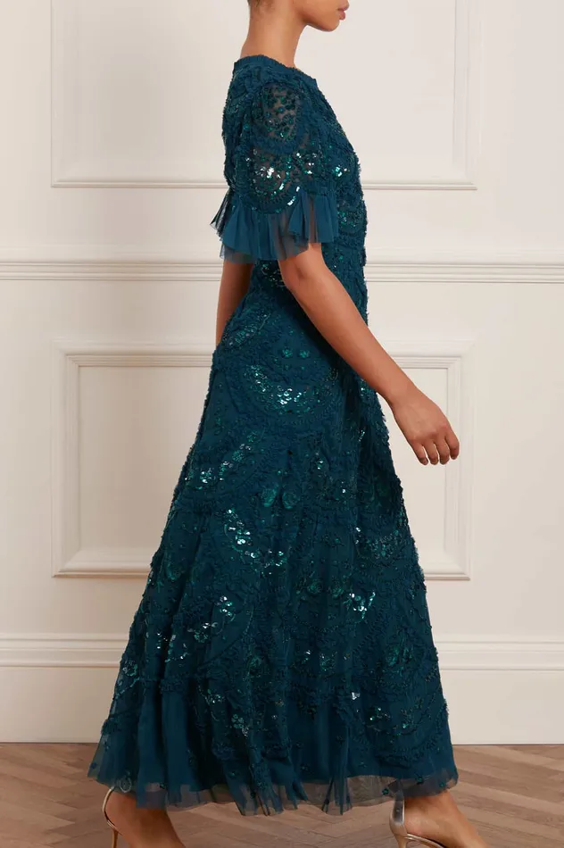Needle and Thread Carmen Ruffle Ankle Gown Green Women Embroidered Dresses