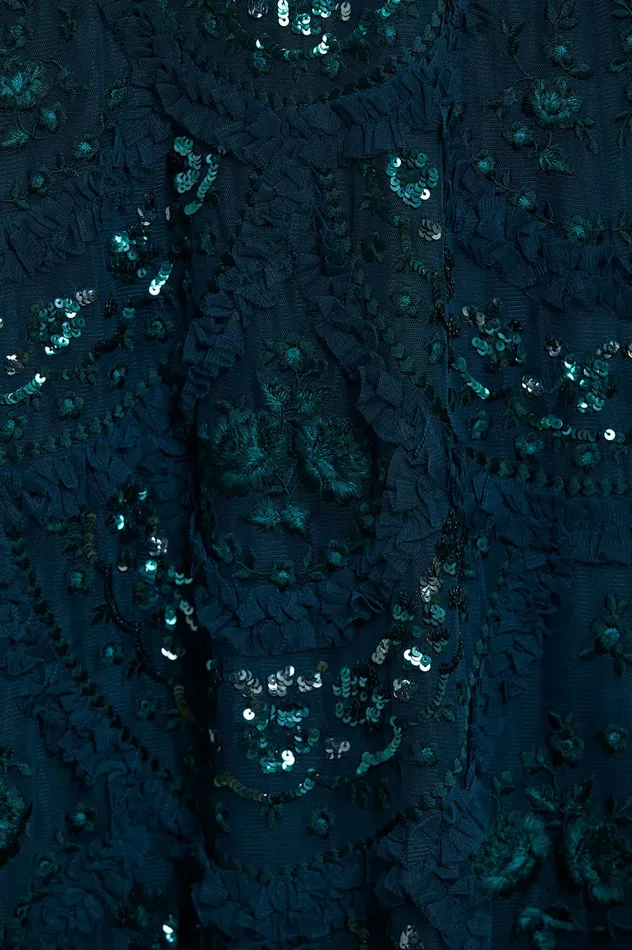 Needle and Thread Carmen Ruffle Ankle Gown Green Women Embroidered Dresses