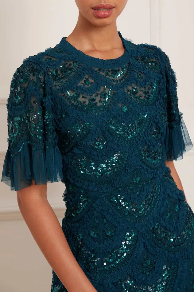 Needle and Thread Carmen Ruffle Ankle Gown Green Women Embroidered Dresses