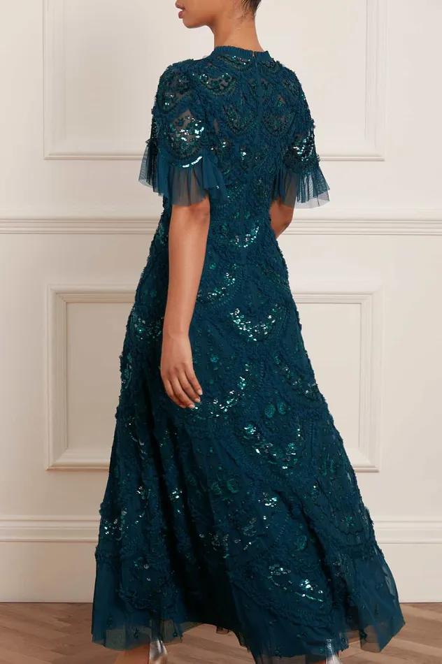 Needle and Thread Carmen Ruffle Ankle Gown Green Women Embroidered Dresses
