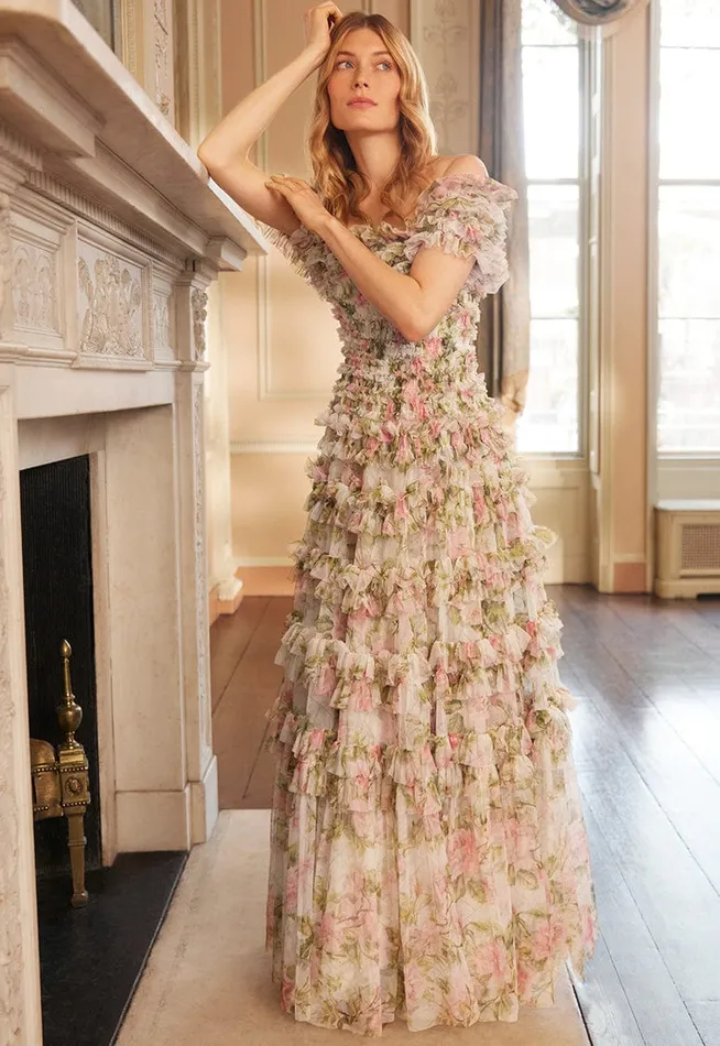 Needle and Thread English Rose Lisette Off Shoulder Gown Multi Women Printed Dresses