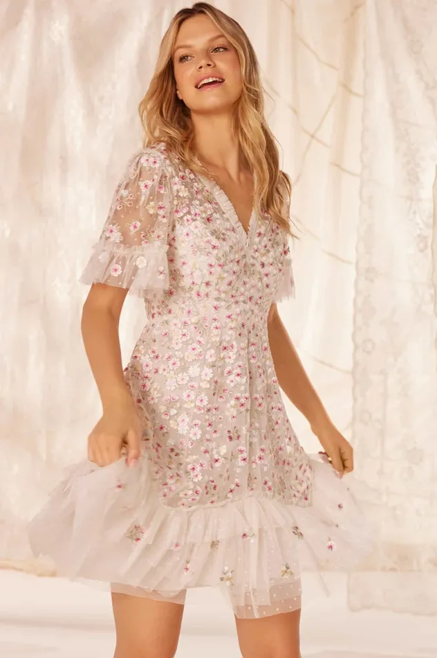 Needle and Thread Evening Primrose Micro Mini Dress Champagne Women Embroidered Dresses Needle and Thread Evening Primrose Micro Mini Dress Champagne Women Embroidered Dresses