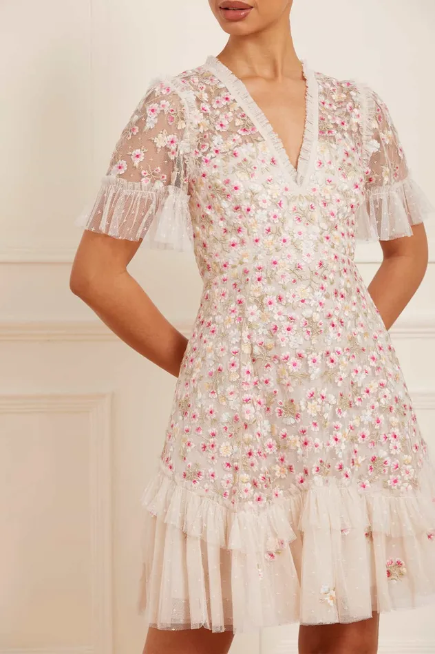 Needle and Thread Evening Primrose Micro Mini Dress Champagne Women Embroidered Dresses Needle and Thread Evening Primrose Micro Mini Dress Champagne Women Embroidered Dresses
