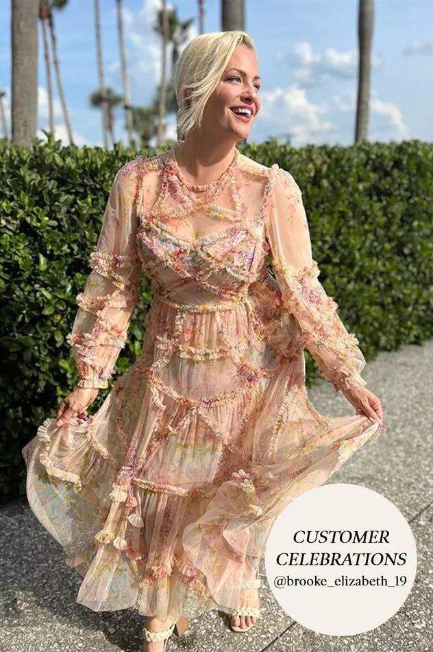 Needle and Thread Floral Diamond Ruffle Gown Multi Women Printed Dresses