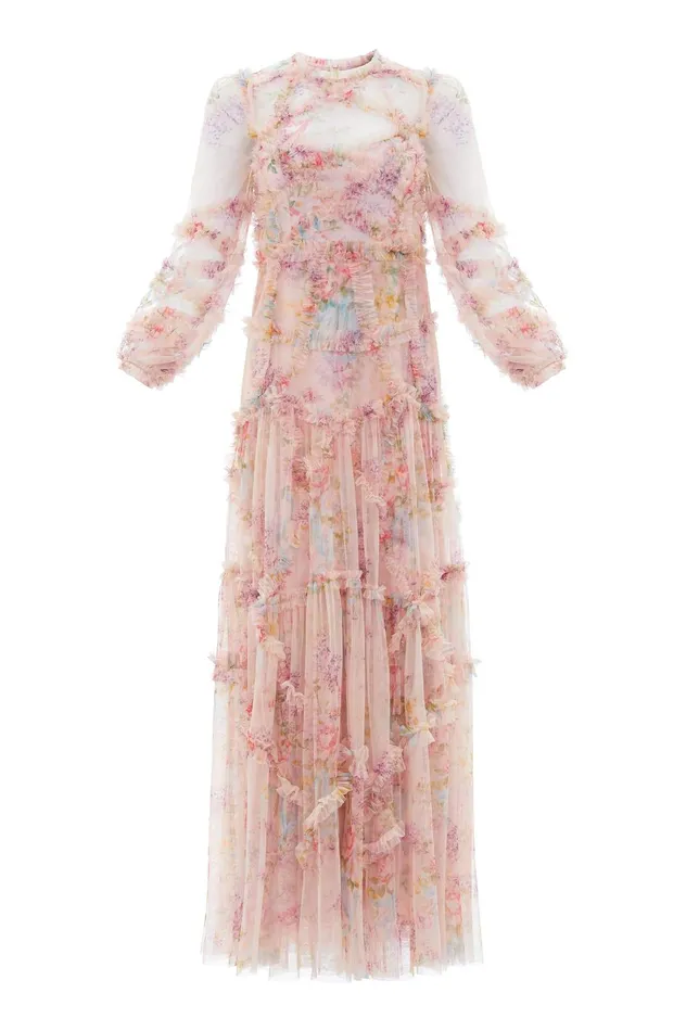 Needle and Thread Floral Diamond Ruffle Gown Multi Women Printed Dresses