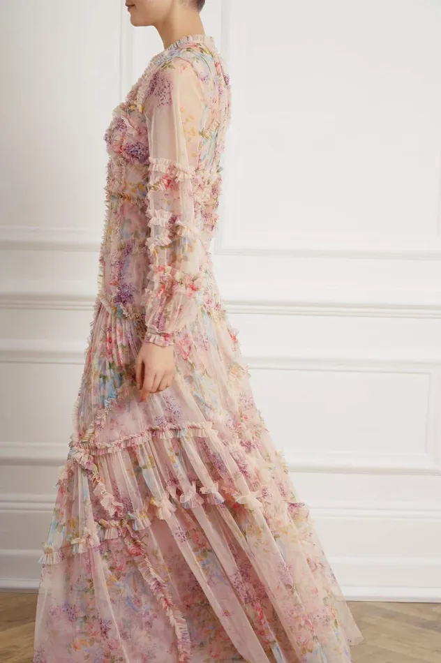 Needle and Thread Floral Diamond Ruffle Gown Multi Women Printed Dresses
