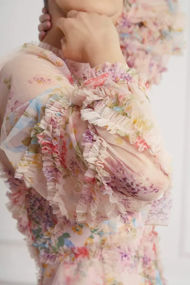 Needle and Thread Floral Diamond Ruffle Gown Multi Women Printed Dresses
