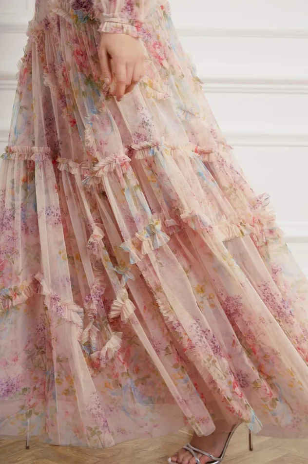 Needle and Thread Floral Diamond Ruffle Gown Multi Women Printed Dresses