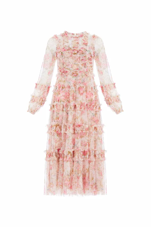Needle and Thread Floral Wreath Ruffle Ballerina Dress Pink Women Day Dresses