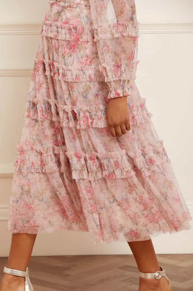 Needle and Thread Floral Wreath Ruffle Ballerina Dress Pink Women Day Dresses