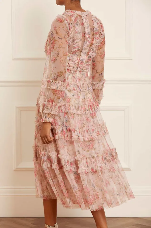 Needle and Thread Floral Wreath Ruffle Ballerina Dress Pink Women Day Dresses