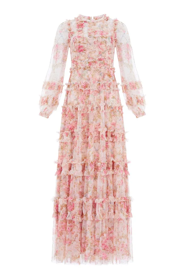 Needle and Thread Floral Wreath Ruffle Gown Pink Women Printed Dresses