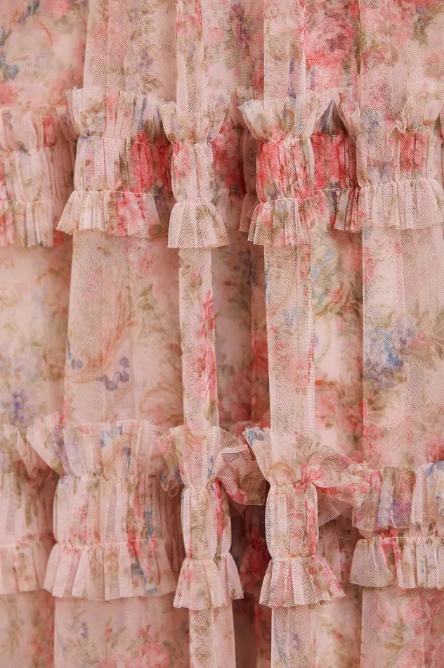 Needle and Thread Floral Wreath Ruffle Gown Pink Women Printed Dresses