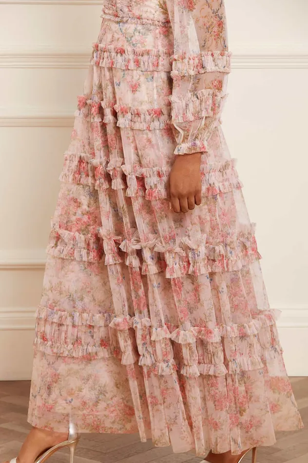 Needle and Thread Floral Wreath Ruffle Gown Pink Women Printed Dresses