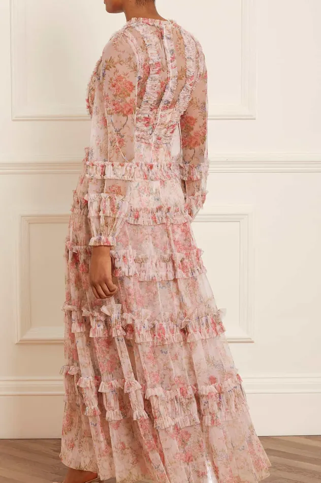 Needle and Thread Floral Wreath Ruffle Gown Pink Women Printed Dresses