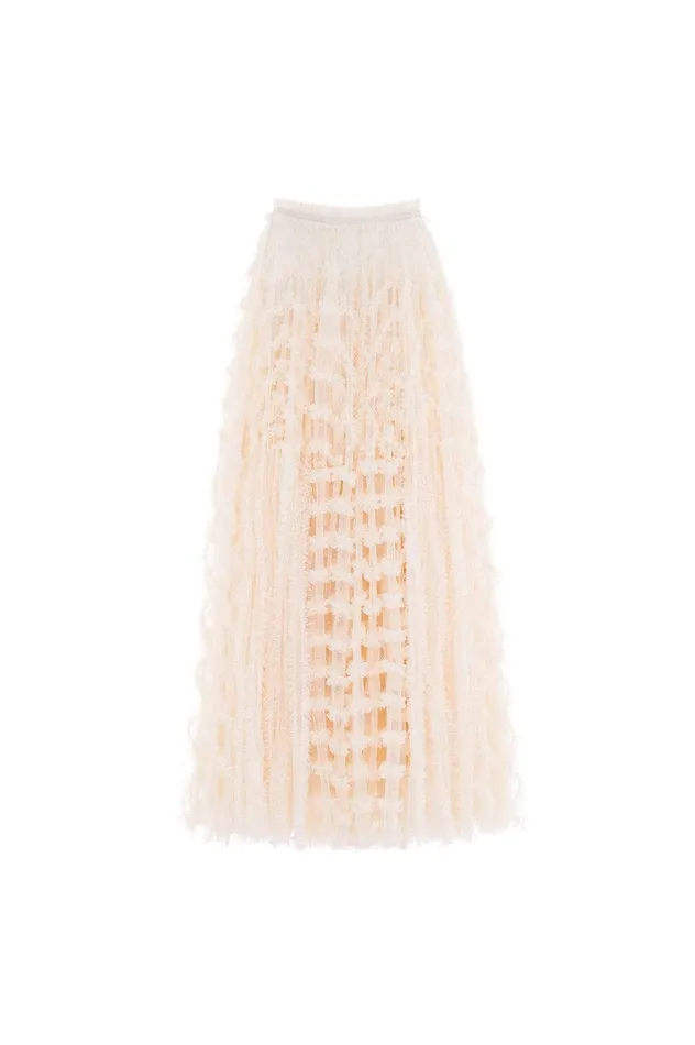 Needle and Thread Florence Ruffle Ankle Skirt Champagne Women Exclusives