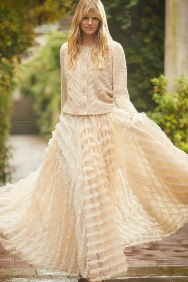 Needle and Thread Florence Ruffle Ankle Skirt Champagne Women Exclusives