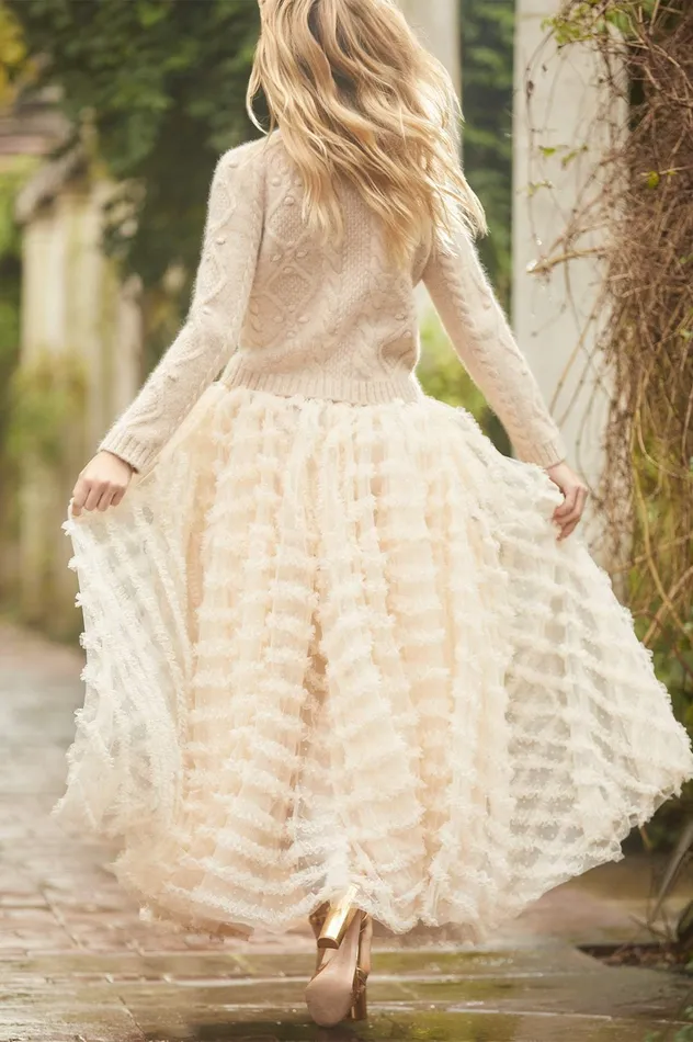 Needle and Thread Florence Ruffle Ankle Skirt Champagne Women Exclusives