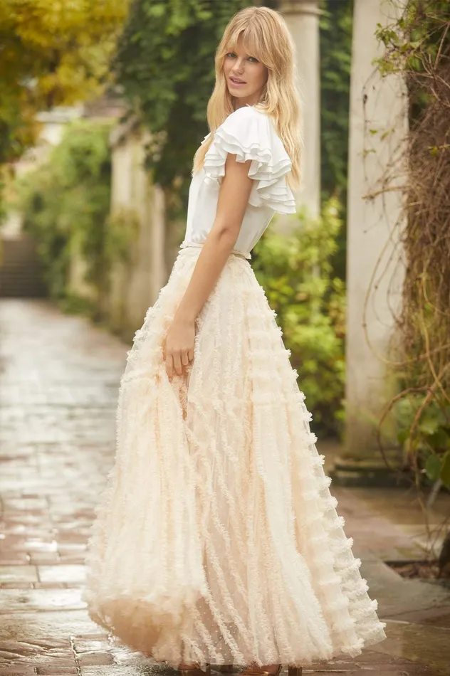 Needle and Thread Florence Ruffle Ankle Skirt Champagne Women Exclusives