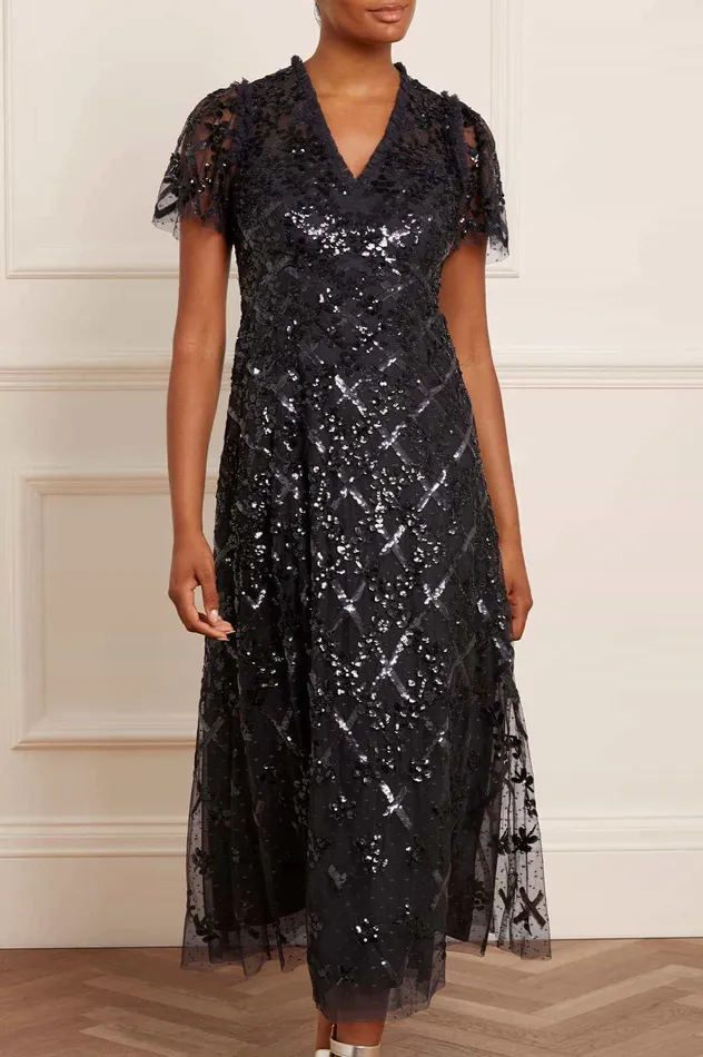 Needle and Thread Garden Lattice Ankle Gown Black Women Embellished Dresses
