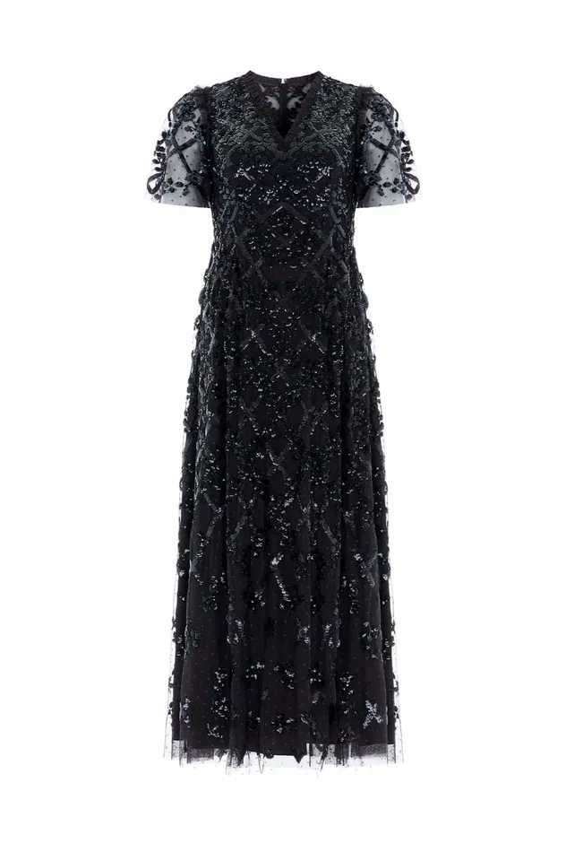 Needle and Thread Garden Lattice Ankle Gown Black Women Embellished Dresses