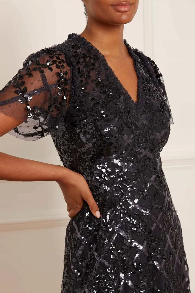 Needle and Thread Garden Lattice Ankle Gown Black Women Embellished Dresses