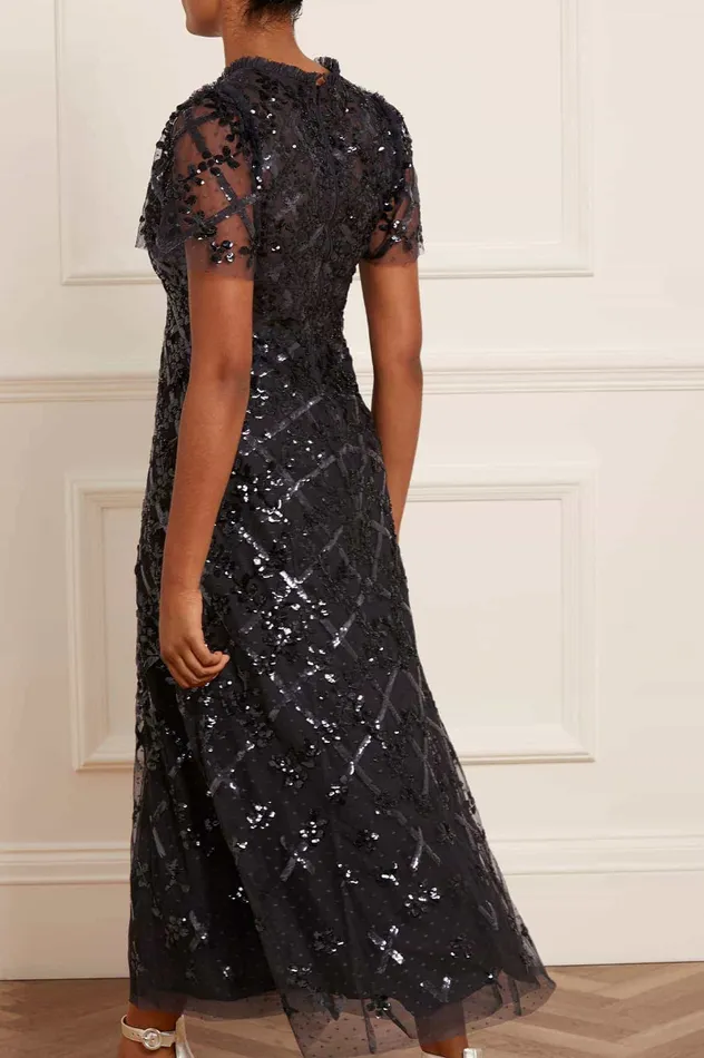Needle and Thread Garden Lattice Ankle Gown Black Women Embellished Dresses