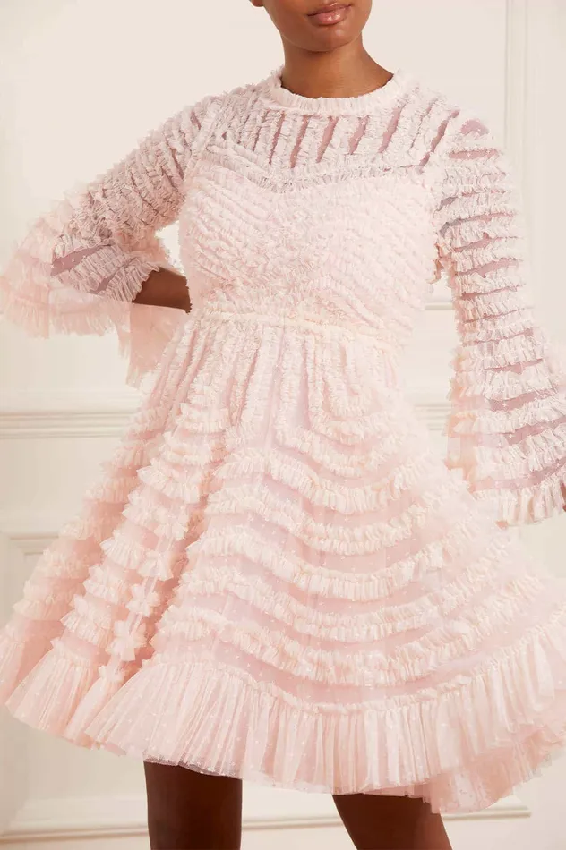 Needle and Thread La Vie En Rose Round Neck Mini Dress Pink Women Day Dresses