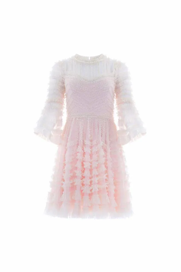 Needle and Thread La Vie En Rose Round Neck Mini Dress Pink Women Day Dresses