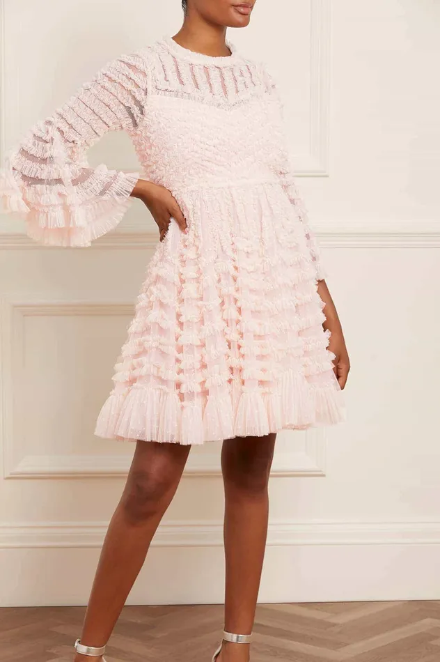 Needle and Thread La Vie En Rose Round Neck Mini Dress Pink Women Day Dresses