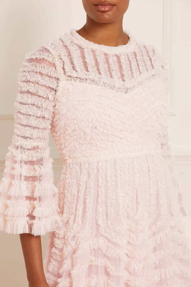 Needle and Thread La Vie En Rose Round Neck Mini Dress Pink Women Day Dresses