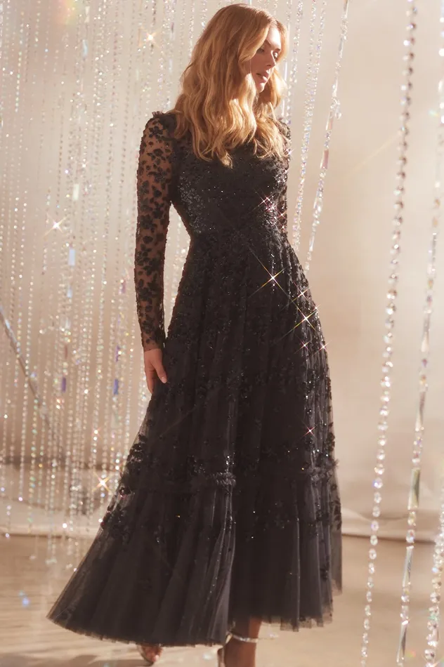 Needle and Thread Margot Ankle Gown Black Women Embellished Dresses