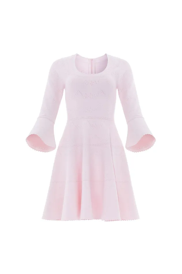 Needle and Thread Pretty Pointelle Knit Scoop Neck Mini Dress Pink Women Knitwear