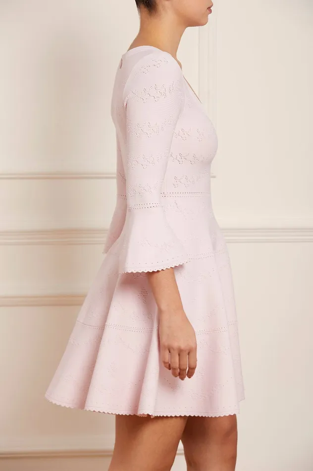 Needle and Thread Pretty Pointelle Knit Scoop Neck Mini Dress Pink Women Knitwear