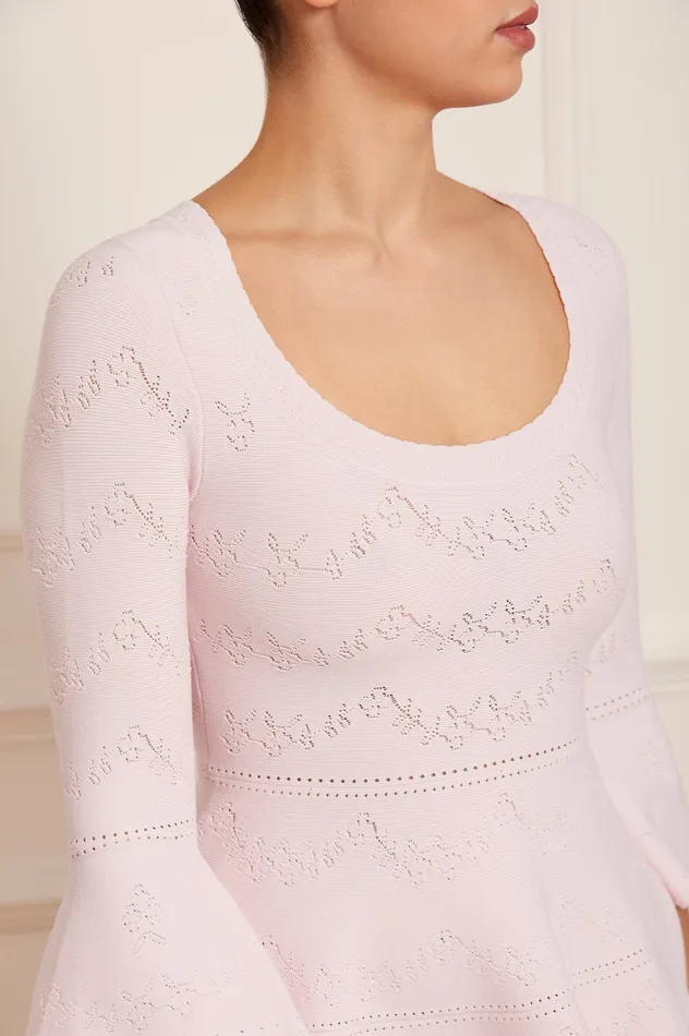 Needle and Thread Pretty Pointelle Knit Scoop Neck Mini Dress Pink Women Knitwear