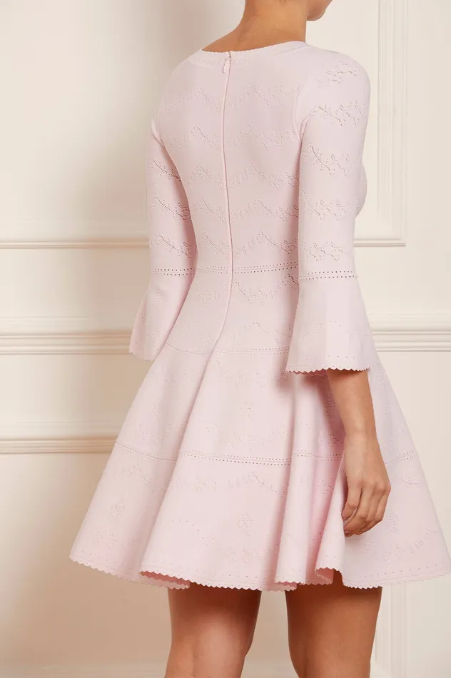 Needle and Thread Pretty Pointelle Knit Scoop Neck Mini Dress Pink Women Knitwear