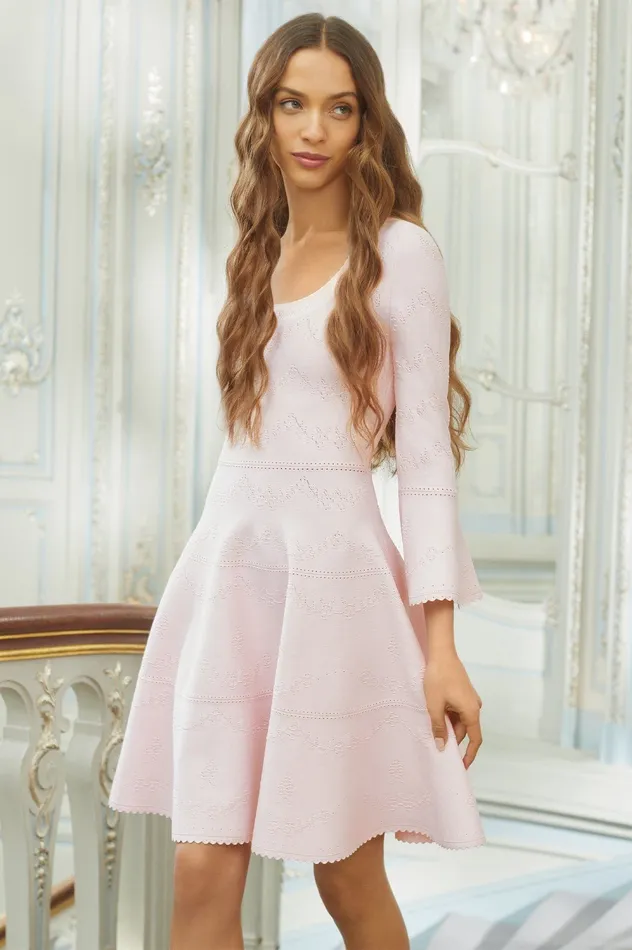 Needle and Thread Pretty Pointelle Knit Scoop Neck Mini Dress Pink Women Knitwear
