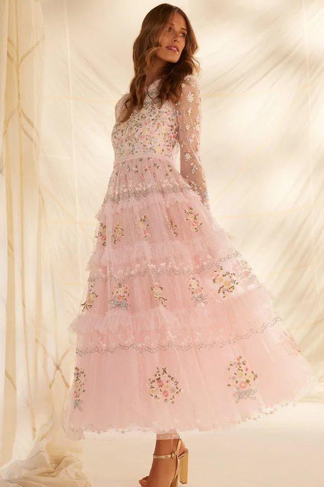 Needle and Thread Primrose Bouquet Long Sleeve Ankle Gown Pink Women Embroidered Dresses Needle and Thread Primrose Bouquet Long Sleeve Ankle Gown Pink Women Embroidered Dresses