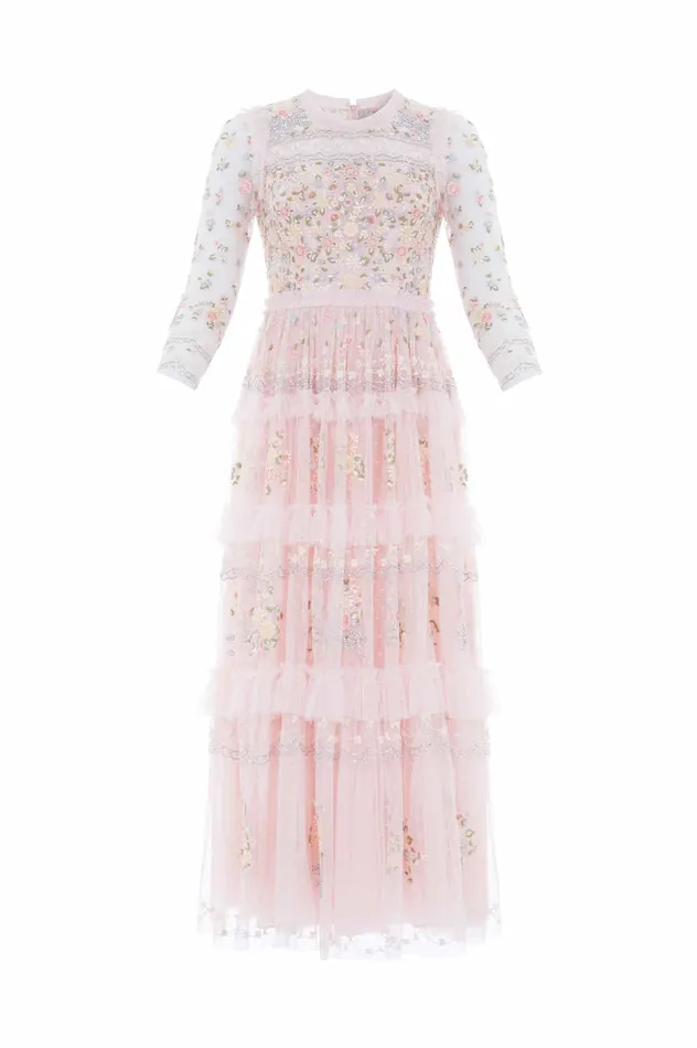 Needle and Thread Primrose Bouquet Long Sleeve Ankle Gown Pink Women Embroidered Dresses