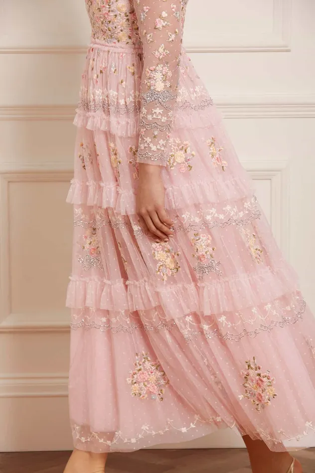 Needle and Thread Primrose Bouquet Long Sleeve Ankle Gown Pink Women Embroidered Dresses
