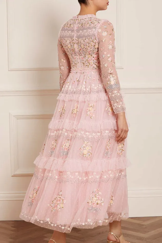Needle and Thread Primrose Bouquet Long Sleeve Ankle Gown Pink Women Embroidered Dresses