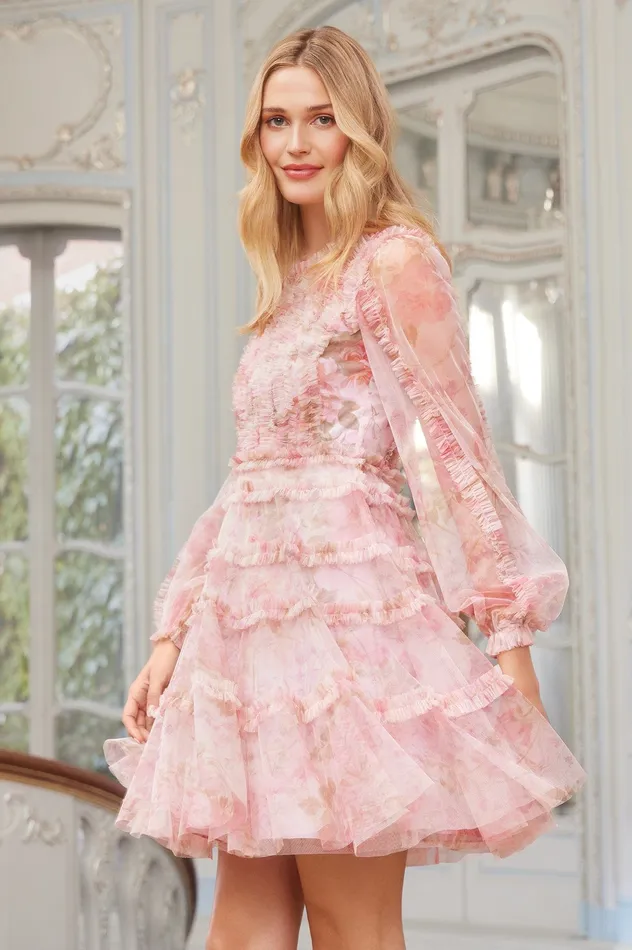Needle and Thread Rose Bluebell Esme Micro Mini Dress Pink Women Printed Dresses Needle and Thread Rose Bluebell Esme Micro Mini Dress Pink Women Printed Dresses