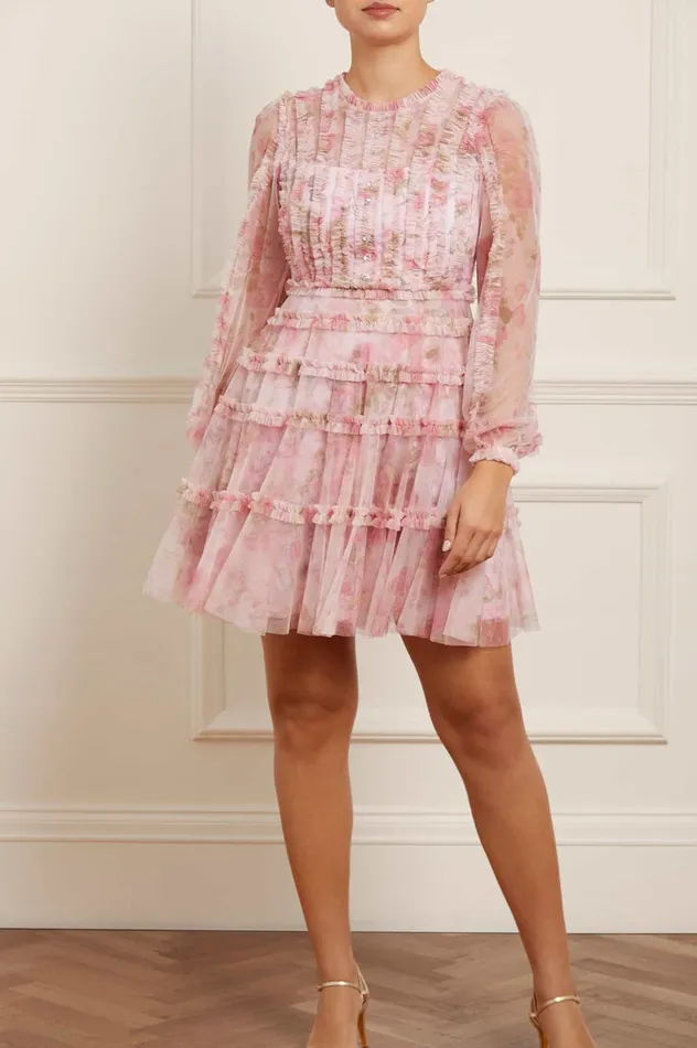 Needle and Thread Rose Bluebell Esme Micro Mini Dress Pink Women Printed Dresses