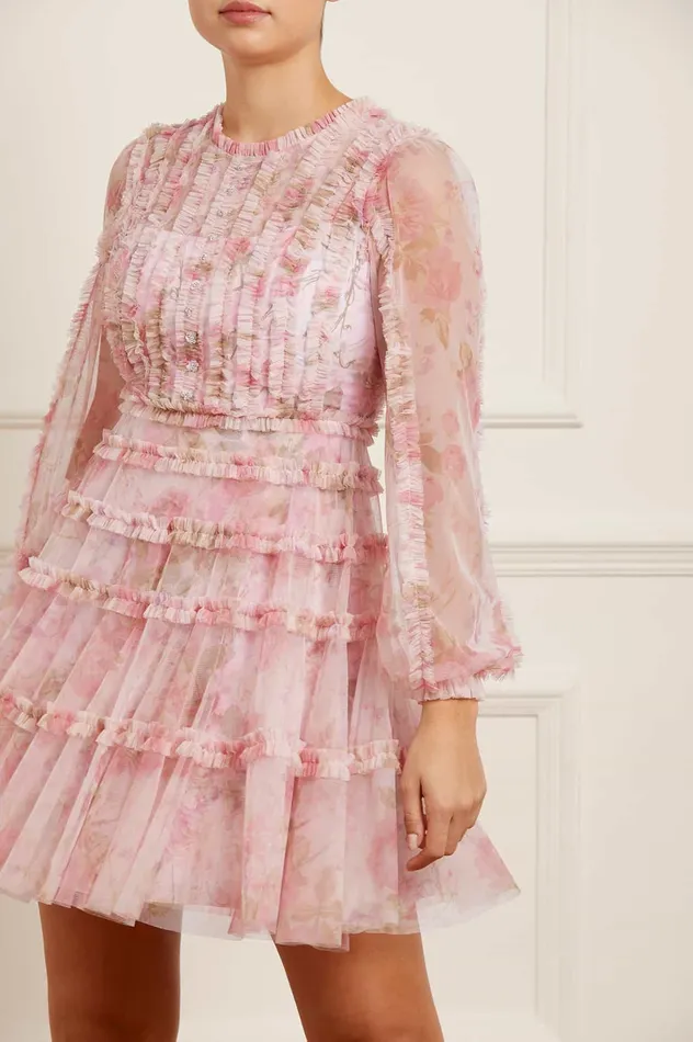 Needle and Thread Rose Bluebell Esme Micro Mini Dress Pink Women Printed Dresses