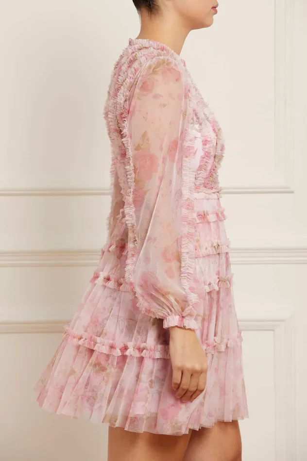 Needle and Thread Rose Bluebell Esme Micro Mini Dress Pink Women Printed Dresses