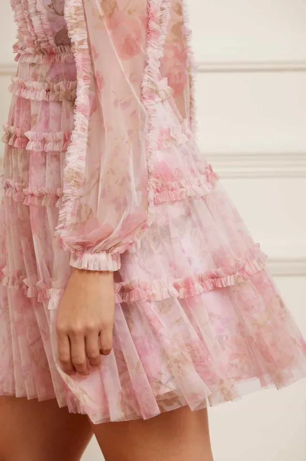 Needle and Thread Rose Bluebell Esme Micro Mini Dress Pink Women Printed Dresses